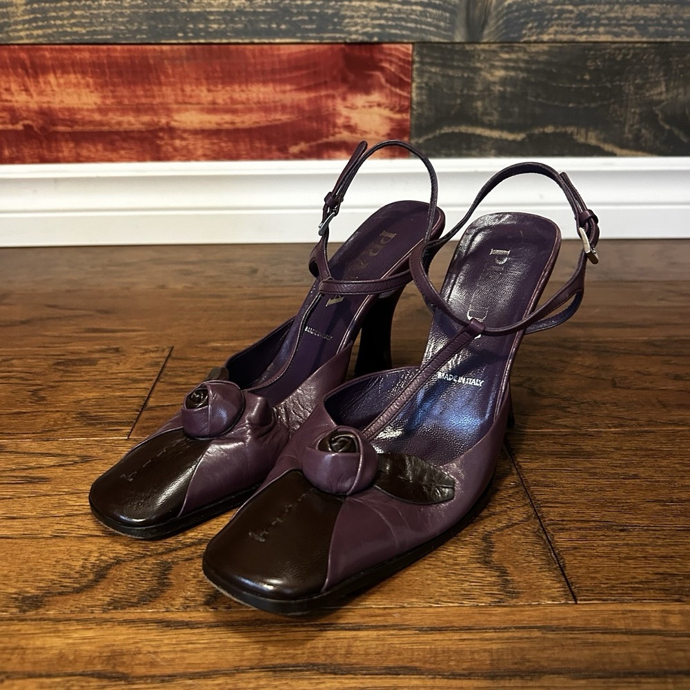 Vintage Prada Heels Stiletto Slingback Purple Floral Rose Size 37